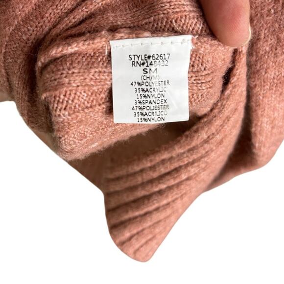 Becool Sweater Womens S/M‎ Pink Orange Mock Neck Shaker Ribbed Knit LS Classic - Picture 7 of 8